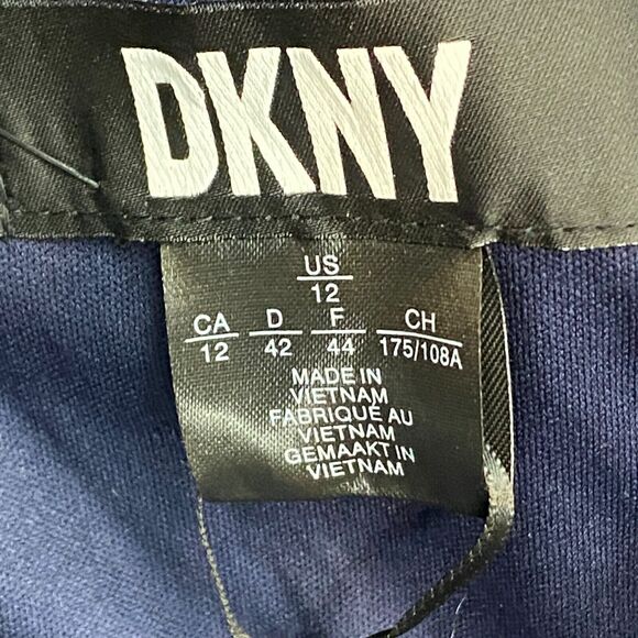 DKNY Dress Women's 12 Navy Pink Sheer Balloon Sleeve Lined Tie Waist Back Zip - Picture 9 of 16